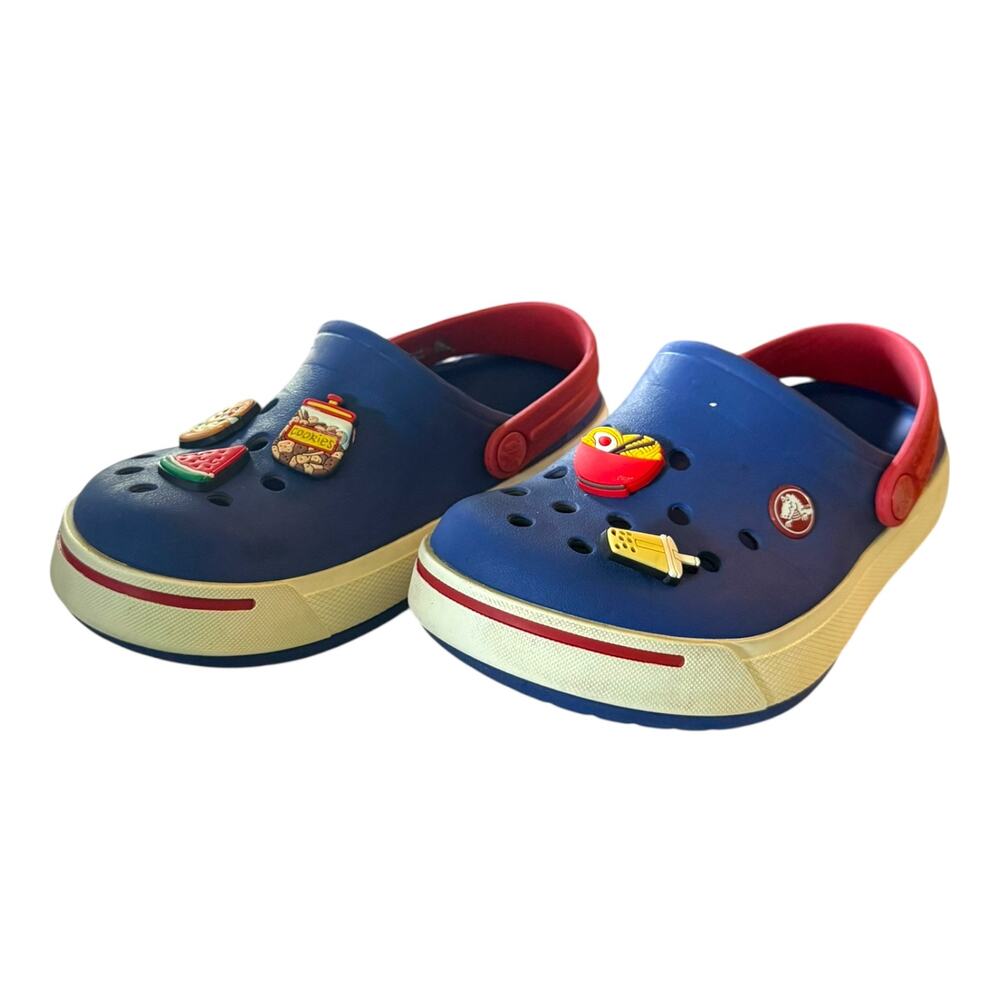Crocs Blue Slip On Clog Sandals With 5 Jibbitz Size 2